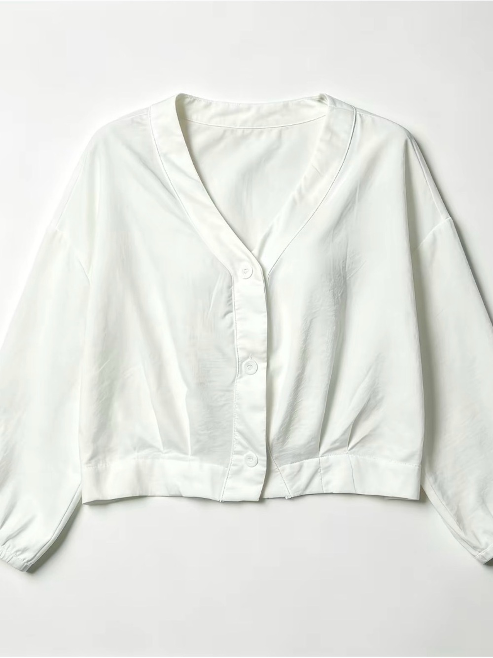 White V-Neck Button Front Women's Top